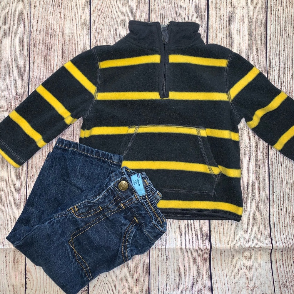 Zip sweater and blue jeans size 12-18mths